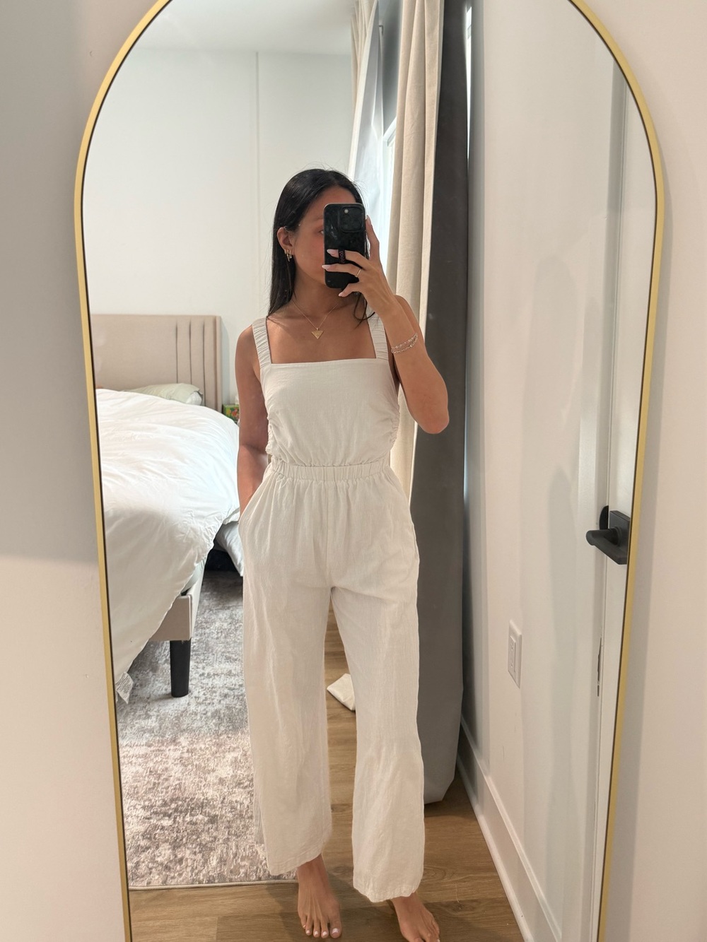 White Linen Open Back Jumpsuit